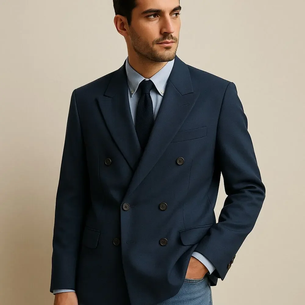 Sandro Paris Blazer Jacket FR 48 US 38 Navy Wool Double Breasted Mens Oversized